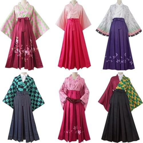 Anime Demon Slayer: Kimetsu No Yaiba Kimono Tanjirou Nezuko Shinobu Giyuu Cosplay Full Set Halloween Carnival Party Costume