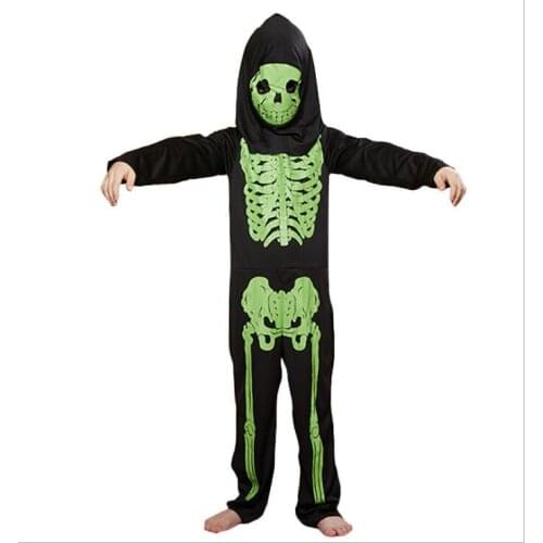 Halloween Childrens Party Costume Green Skull One-piece with Headgear