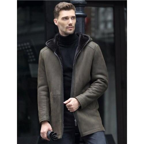 Original ecological fur one mens leather jacket Hooded large size genuine leather coat Men Winter long slim sheepskin jackets