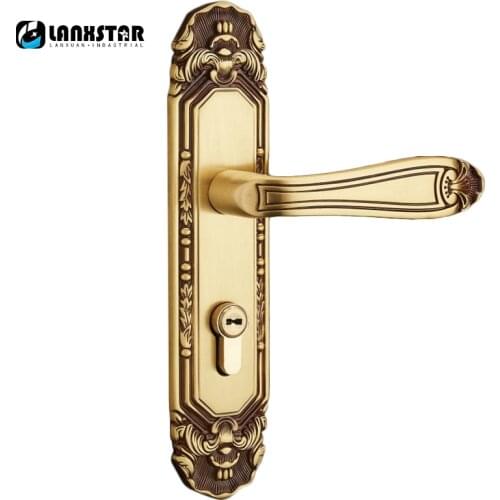 LANXSTAR Copper Lock Solid Wood Door Mute European Antique Handle Lock Europe Gold Color Universal Indoor Brass Lockset