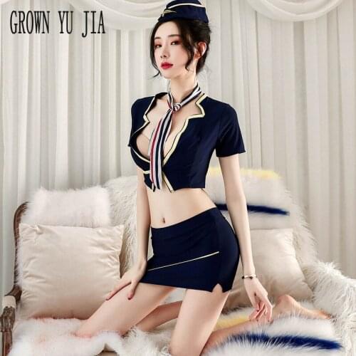 Porno Stewardess Mini Dress Erotic Cosplay Costume Sex Girls Policewoman Play Uniform Sexy Skirt for Sex Hot Naughty Lingerie