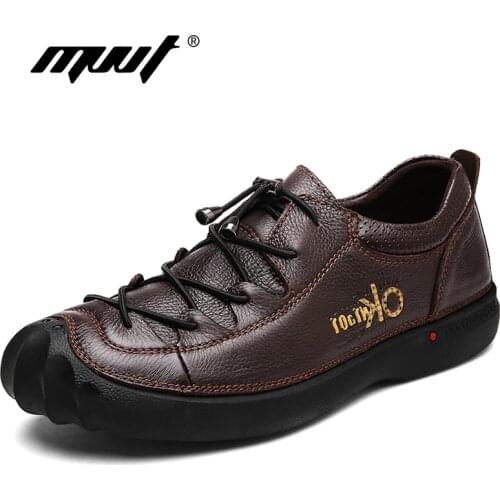 MVVT Genuine Leather Shoes Men Walking shoes Top Quality Leather Casual Shoes British Style Men Flats Rubber Sole Men Footwear