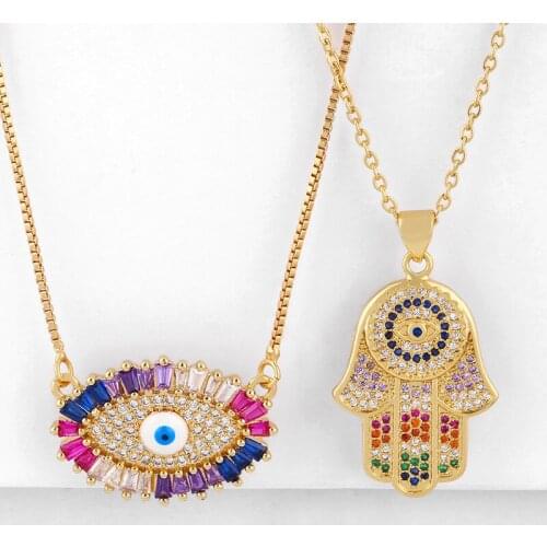 2020 new Quality Hamsa Hand Turkey Evil Eye Chain Necklace Fashion Jewelry Crystal Rhinestone Palm Necklace For Women Pendant