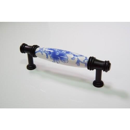 Wholesale 10pcs lot white-blueflower porcelain drawer handles,door handles and knobs,kitchen handles