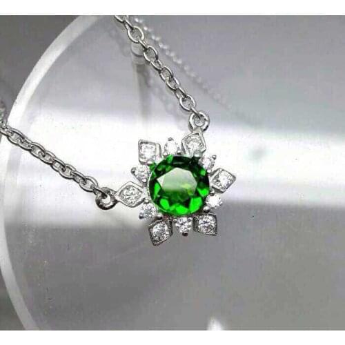 Natural green diopside Necklace Natural red garnet Pendant Necklace 925 sliver trendy small lovely star Girl party gift Jewelry