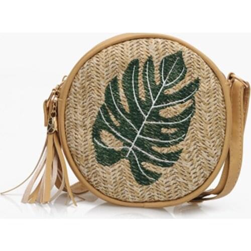 Woven Female Pineapple Leaves Embroidery Small Simple Round Beach Straw Bag 2021 Summer New Handbags for Women