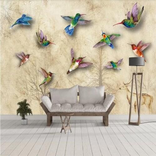 Custom wallpaper modern minimalist Nordic hand-painted elk bird painting background decoration - high-grade waterproof material