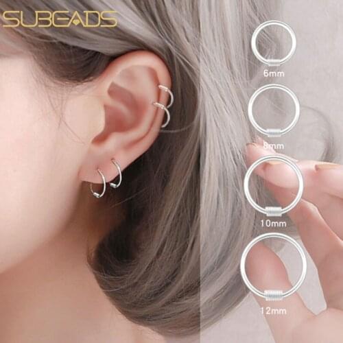 Subeads Real 925 Sterling Silver Hoop Earrings For Women/Men Multi-size Small Earrings Ear Bone Buckle Tiny Ear Nose Ring Gifts