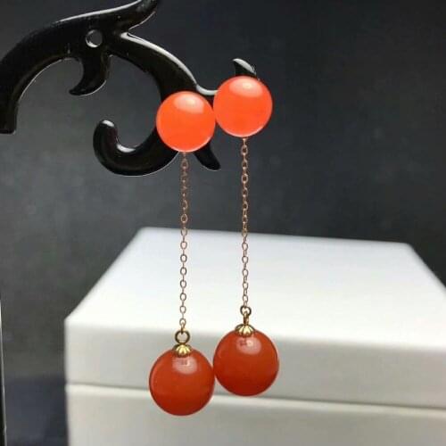 Shilovem 18K rose Gold real Natural south Red agate Drop earrings fine Jewelry wedding new plant women gift myme6.5-9nh