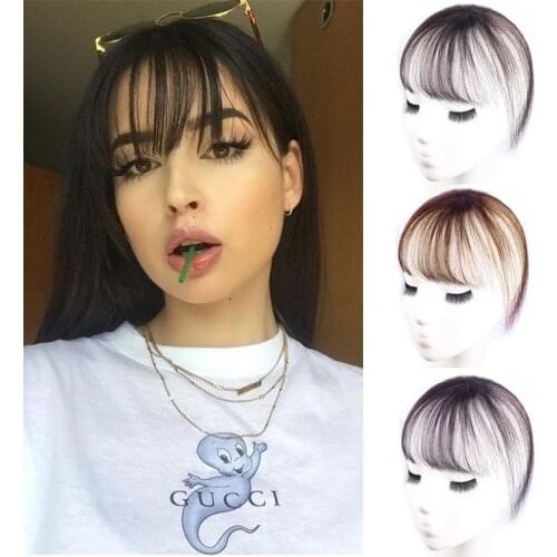 XUANGUANG Chemical fiber hair Two materials Handmade weaving Invisible Seamless Black Brown Hair bangs wig