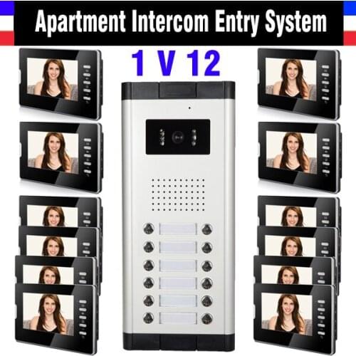 Apartment Intercom System 1V12 Units 7 Inch Monitor Video Intercom Doorbell Door Phone IR Night Version Camera doorphone kits