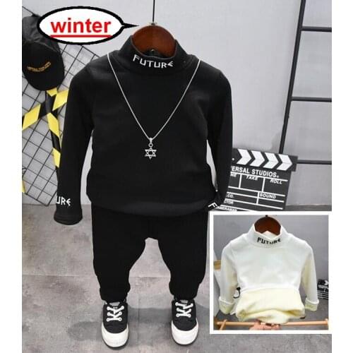 Hot Sale Kids 2pcs/Set Boys Long Sleeve Plush Sweater + Thick Pants Sport Suit Children Clothing Outfit 2-7Years
