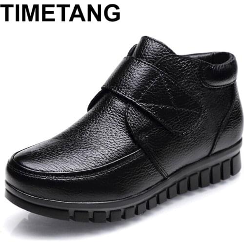 TIMETANG Autumn winter new mother fashion shoes plus warm cashmere cotton boots middle-aged women large size flat snow boots
