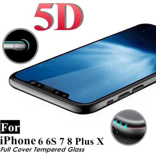 9H Hardness 5D Tempered Glass for iphone 6 7 8 6s plus Screen Protector Curved Edge For iPhone On X 10 Full Cover Toughened Film