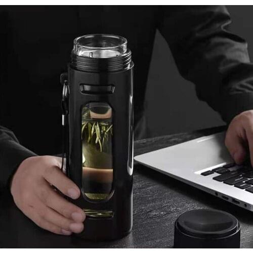 Easy to carry anti drop large capacity mens and womens glass water cup, double insulation, home office tea cup