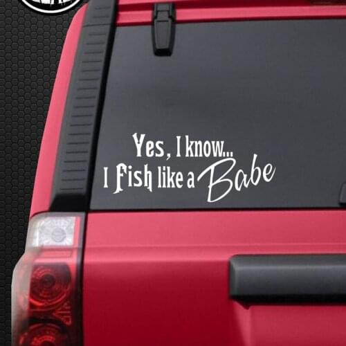 16cm*6.4cm I KOOW I FISH LIKE A BABE Fun Vinyl Car Sticker Written Words Decals Black Silver C11-0028