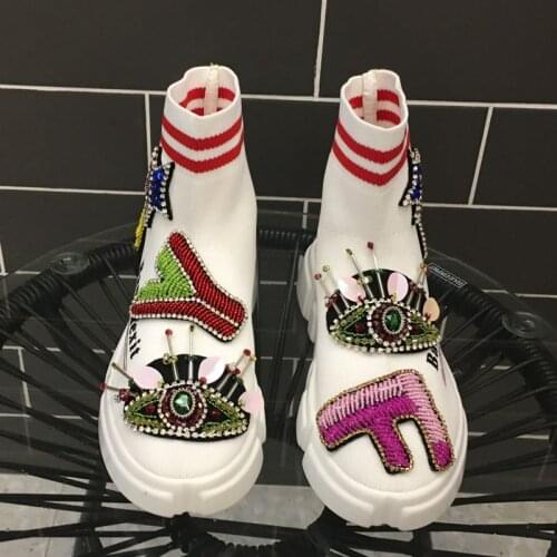 Letter high-top socks shoes net red tide beaded shoes tide crystal shoes