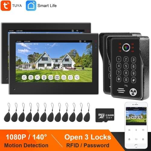 WIFI Video Intercom for Home TUYA Smart IP Intercom Wireless Video Door Phone Villa Touch Screen 2 Monitors 1080P RFID Doorbell