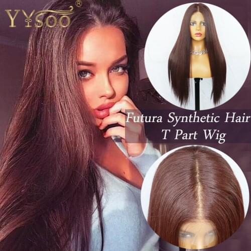 YYsoo #33 Color Long 13x2 Futura Synthetic Hair Lace Front Wigs Silky Straight Glueless T Part Wig Japan Heat Resistant Fiber