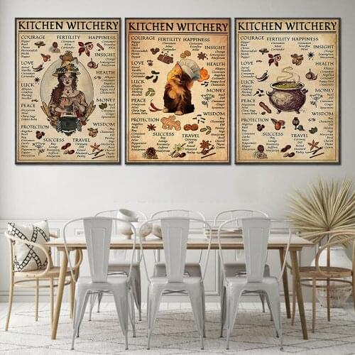 Kitchen Witchery Funny Posters Vintage Canvas Painting Witche Magic Knowledge Wall Art Print Picture For Living Room Home Decor