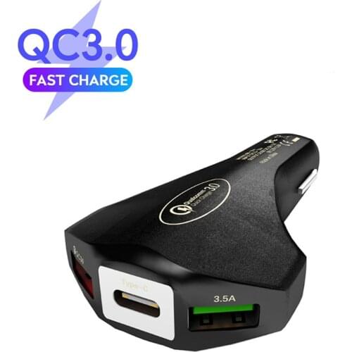 QC 3.0 USB C Car Charger Quick Charge 3.0 Auto Fast Charger Adapter Hammer 3 USB-C Portable Type C Car Charger for iPhone Xiaomi