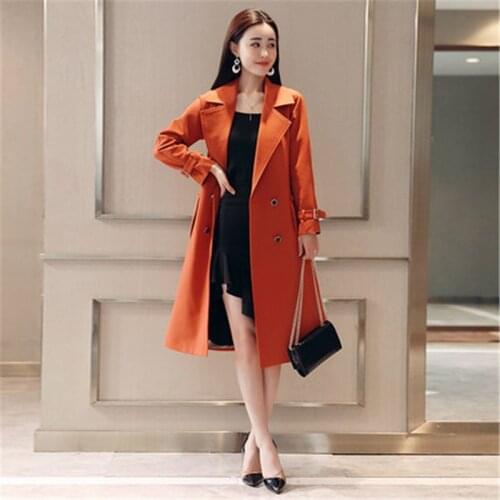 Spring Autumn Long Female Jacket 2020 New Korean Slim Double-Breasted Black Big size Lace Up Long Sleeve British Trench Coat 914