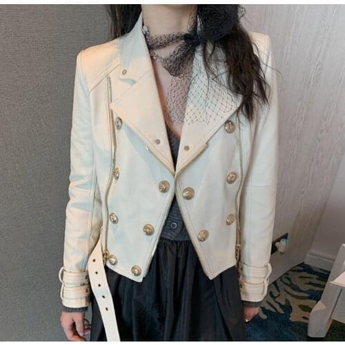 Fashion zipper stitching pu leather jacket female Locomotive style double breasted pu leather outerwear leather jackets F374w