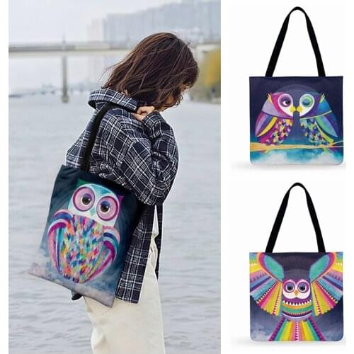 Geometric Pop Owl Painting Print Tote Bag For Women Casual Tote Outdoor Beach Bags Ladies Shoulder Bag Foldable Shopping Bag