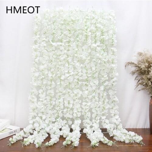 120cm Artificial Flower Wisteria Ceiling Hang Wall Cherry Blossom Vine Garland Flower String Wedding Backdrop Wall Decor Wreath