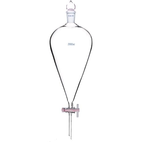 2000ml,24/40,Glass Pyriform Separatory Funnel,2L,PTFE Stopcock,Drop Tube,Labware