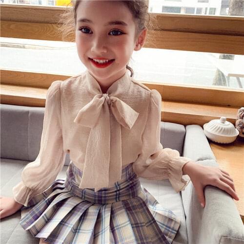 2021 Summer Spring Girls Fashion Chiffon Blouse Shirt Long Sleeve Tops Children Outfits Shirt for Kids Girl Casual Clothing J17