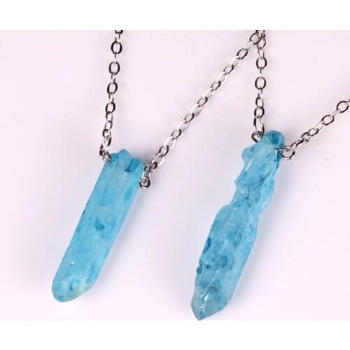 50pcs/lot raw colorful Titanium Rainbow natural clear quartz pink crystal gem stone pendants necklace for jewelry making Free