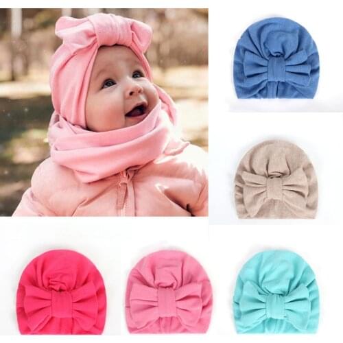 Balleenshiny Newborn Baby Adjustable Caps Hair Band Hair Accessories Bow Hats Cotton Knotted Soft Knitted Headdress Fetal Cap