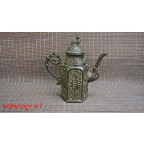 Antique Old QingDynasty bronze Square teapot, hand-carved crafts,best collection&adornment,free shipping