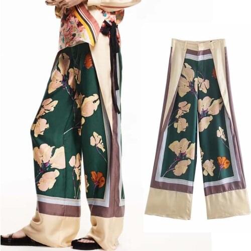 Klkxmyt Za 2021 Pants Women Hight Waist Wide Leg Pant Vintage Print Summer Baggy Pants Woman Fashion Streetwear Trousers Women