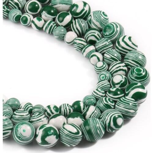 Green White Malachite Beads for Bracelet 6/8/10mm Natural Stones Loose Round Beads Jewelry Making DIY Accessories 15'' Starnd