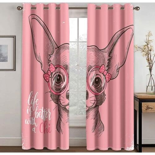 Home Living Room Shade Decoration Curtain Home Textile Decoration Bedroom Curtains Pink Chihuahua Pattern 3D Printing