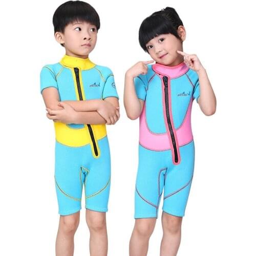 DIVE&SAIL 2.5mm Kids Boy Girl Diving Short Sleeve Swimwear Surf Shorty Floatsuit WetSuit free shipping