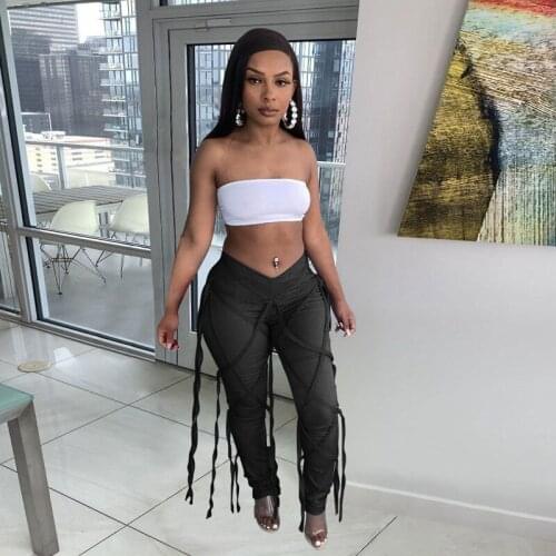 Jeans Woman Women Clothing Low Waist Lovely Bandage Fashion Denim Pencil Pants Lounge Streetwear Y2k Clothes Wholesale Items