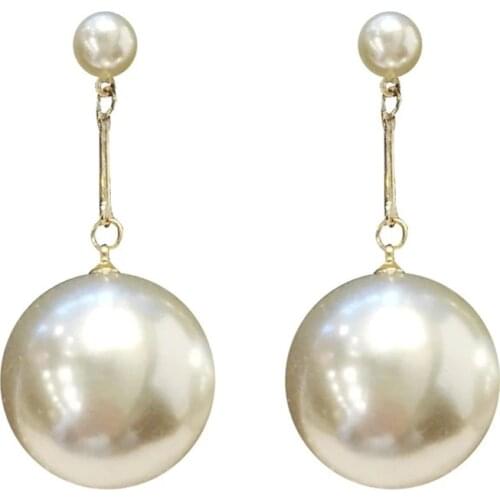 Elegant Double Large Faux Pearl Earrings For Girl Wedding Bride Party Big Ball Bead Pendant Dangle Earrings Bijoux Jewelry 2018