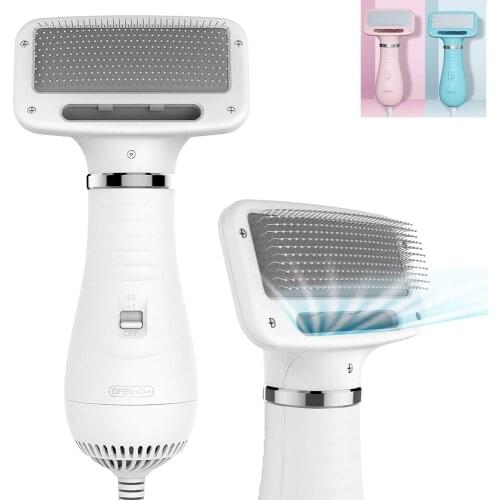 Pet Hair Dryer Quiet 2 Heat Settings & Portable Dog Dryer with Slicker Brush Professional Grooming Furry Drying Blower