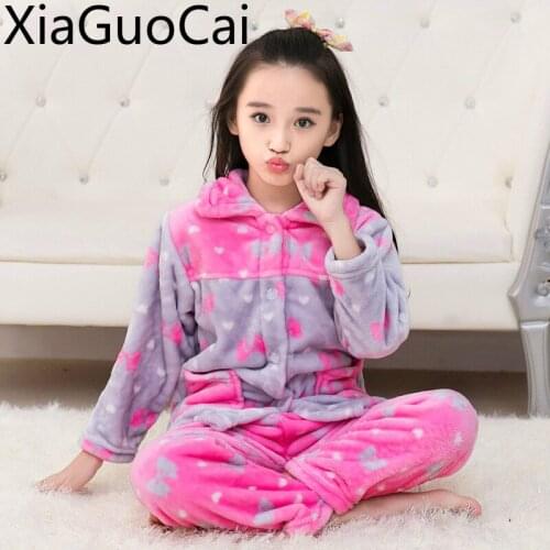 Flannel Girls Pajamas High Quality Childrens Pajamas Long Sleeved Winter Coralline Baby Sleepwear & Robe Warm Home Clothes Suit