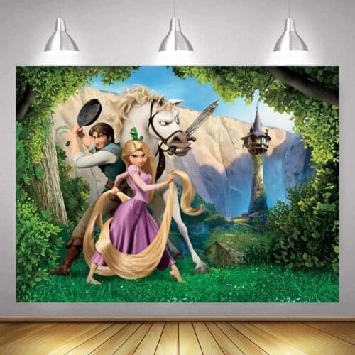 Cartoon Golden Rapunzel White Horse Background Girl Birthday Party Decoration Photography Studio Photo Childrens Room Backdrop