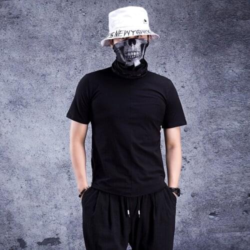 Trendy mens summer half sleeve T-shirt bottom shirt short front and long back cross embroidery slim fit Long Short Sleeve T nig