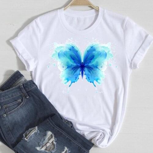Women Cartoon Butterfly 2021 Beach Holiday Cute Summer Sexy Tshirts Fashion Clothes Stylish T Top Lady Print Tee T-Shirt