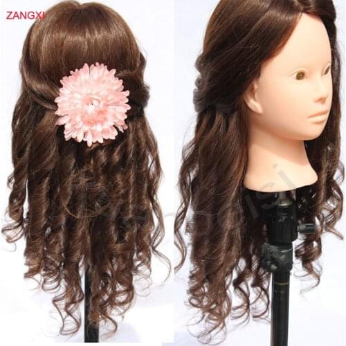 22" Training Head for Hairdressers Mannequin Head With 80% Brown Human Hair Doll Heads Cosmetology Manikin Head with Free Clamp