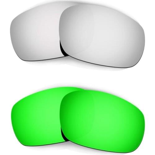 HKUCO For Racing Jacket (Asian Fit) Sunglasses Replacement Polarized Lenses 2 Pairs - Silver & Green