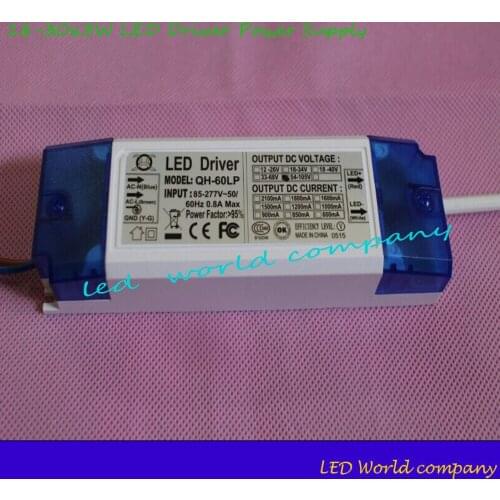 Free shipping18-30x3W LED Driver Power Supply 600mA 85-277v for 18pcs-30pcs 3W High Power LED Chip