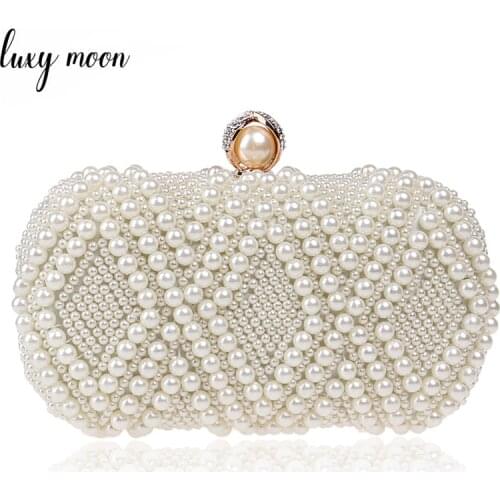 New Pearls Evening Clutch Bags White Bead Day Clutch Luxury Rhinestone Wedding Bride Purse Chain Mini Handbag shoulder bags