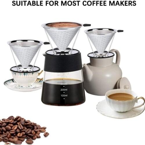 Coffee Dripper Coffee Filter Paper Set Reusable Drip Cone Coffee Filter with Stand and Cleaning Brush for Coffee Maker
